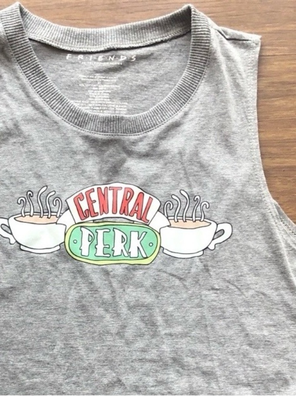 Central Perk Tank Juniors XL coffee Friends TV show tee Gray sleeveless